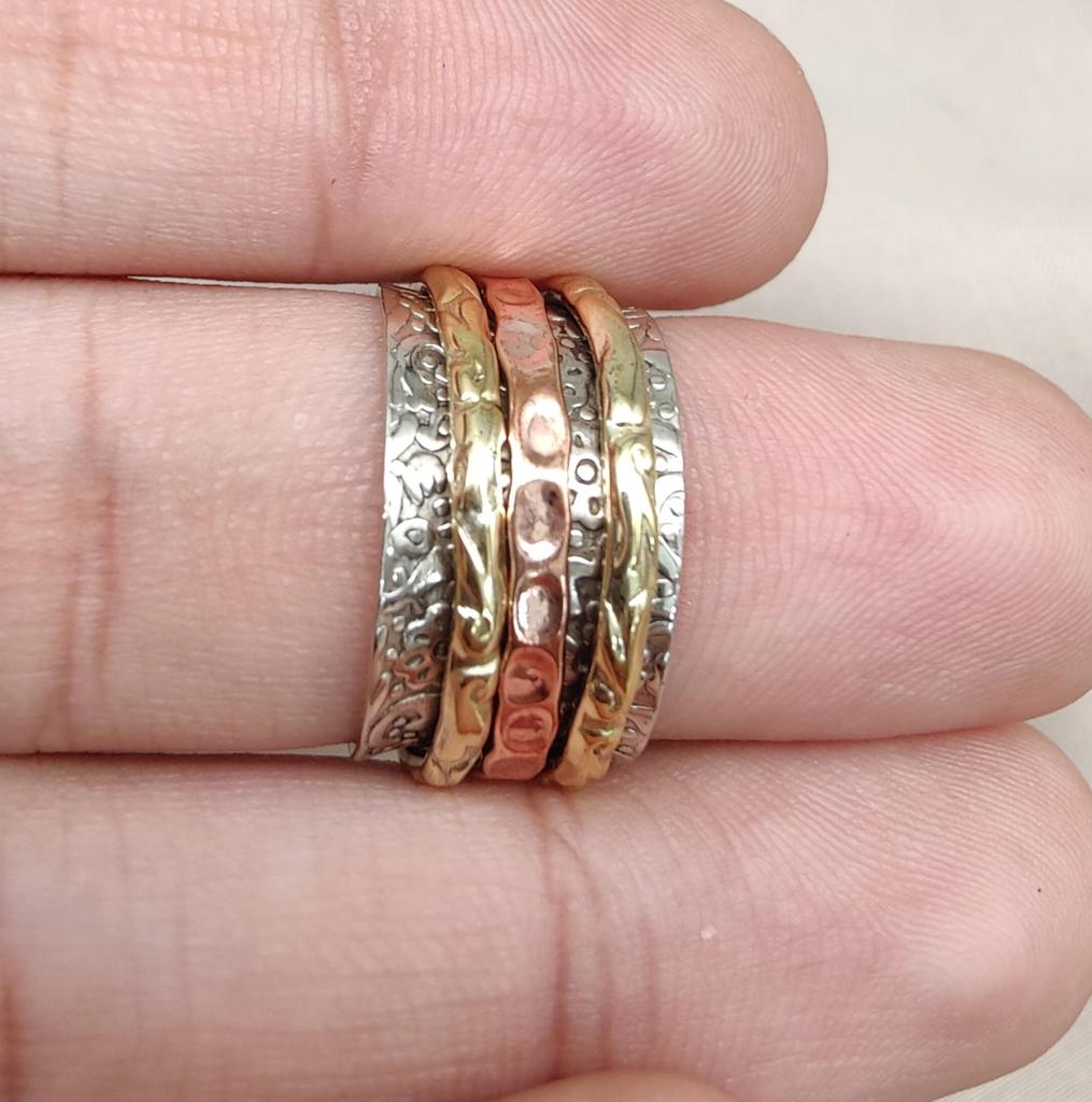 Sterling Silver Spinner Ring: Mixed Metal Meditation Fidget Band