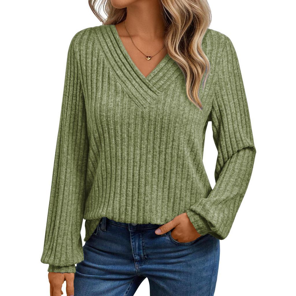 Women's Long Sleeve V-Neck T-Shirt Casual Basic Top for Everyday Wear
