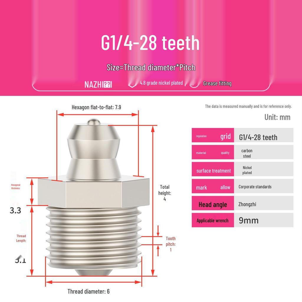 Nickel-Plated Iron Bent Grease Nipple Grease Gun Head M6-M14 G1/8