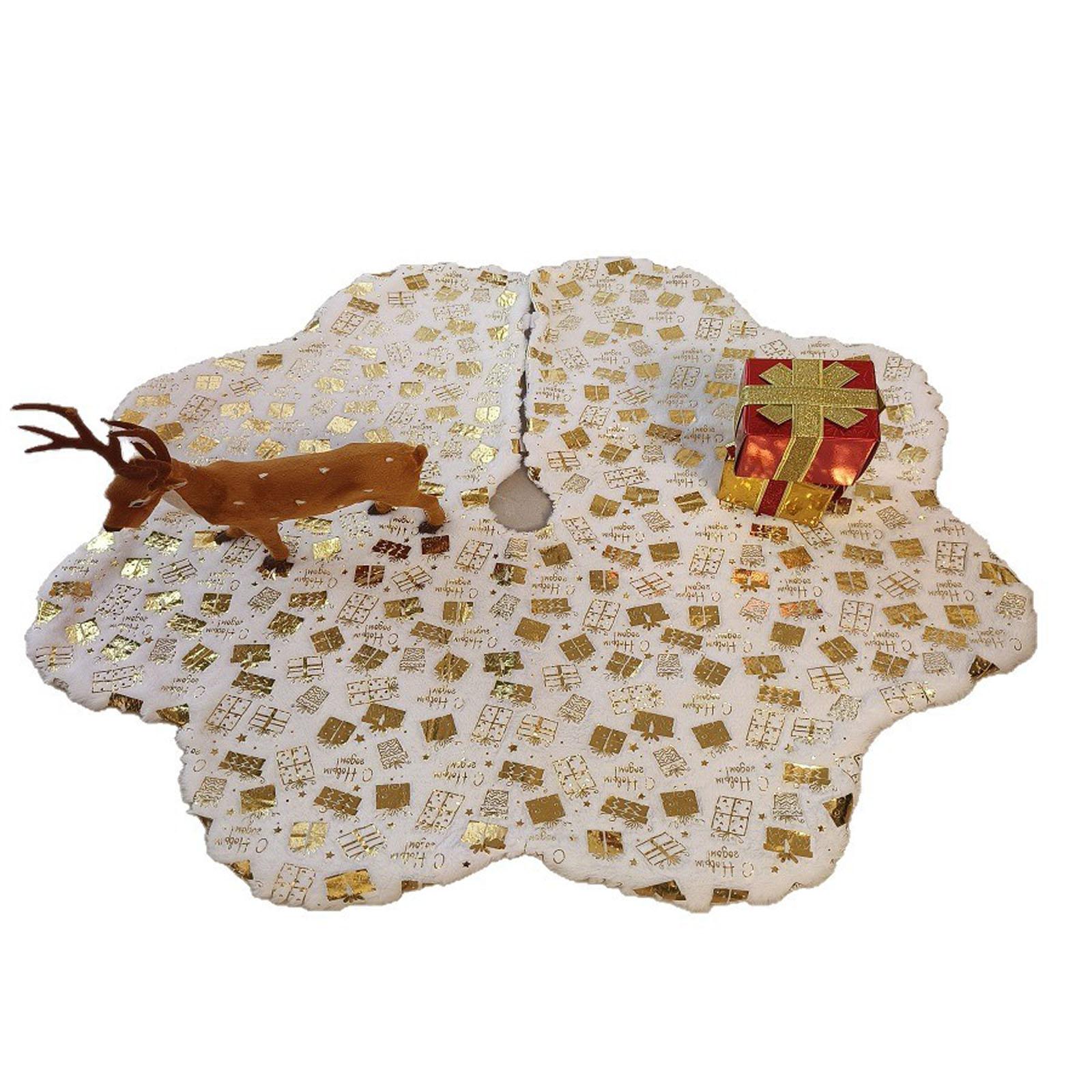 Christmas Tree Skirt Holiday Decoration Reusable Fabric Tree Base Cover with Festive Gift Box Pattern for Home Office Party One Size