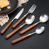 304 stainless steel spoon fork western knife restaurant steak knife kitchen wooden handle spoon knife and fork set