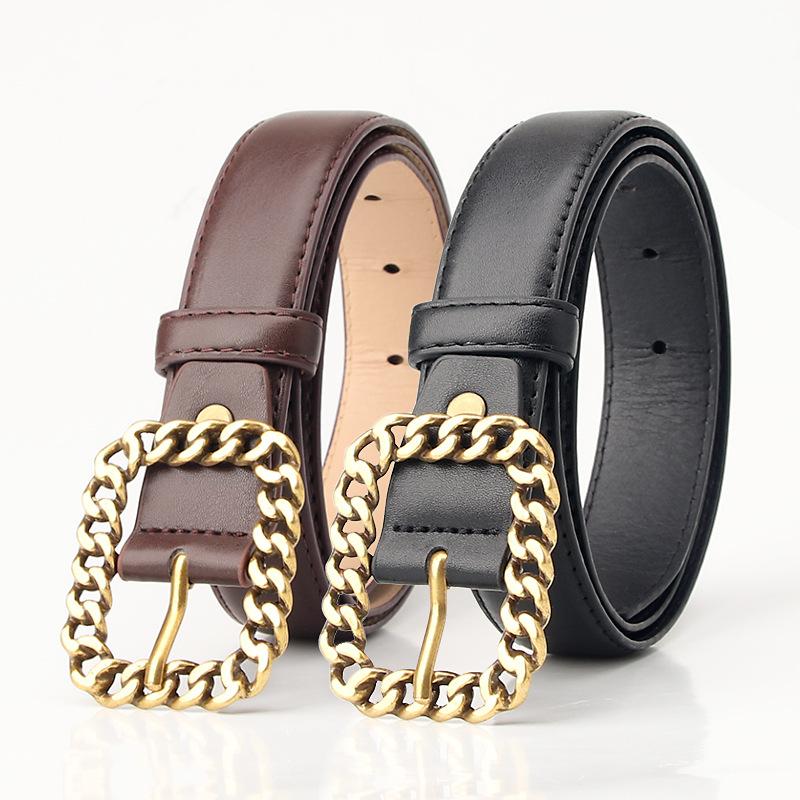 Retro simple chain square buckle women's belt fashionable versatile dress coat decorative belt women's belt