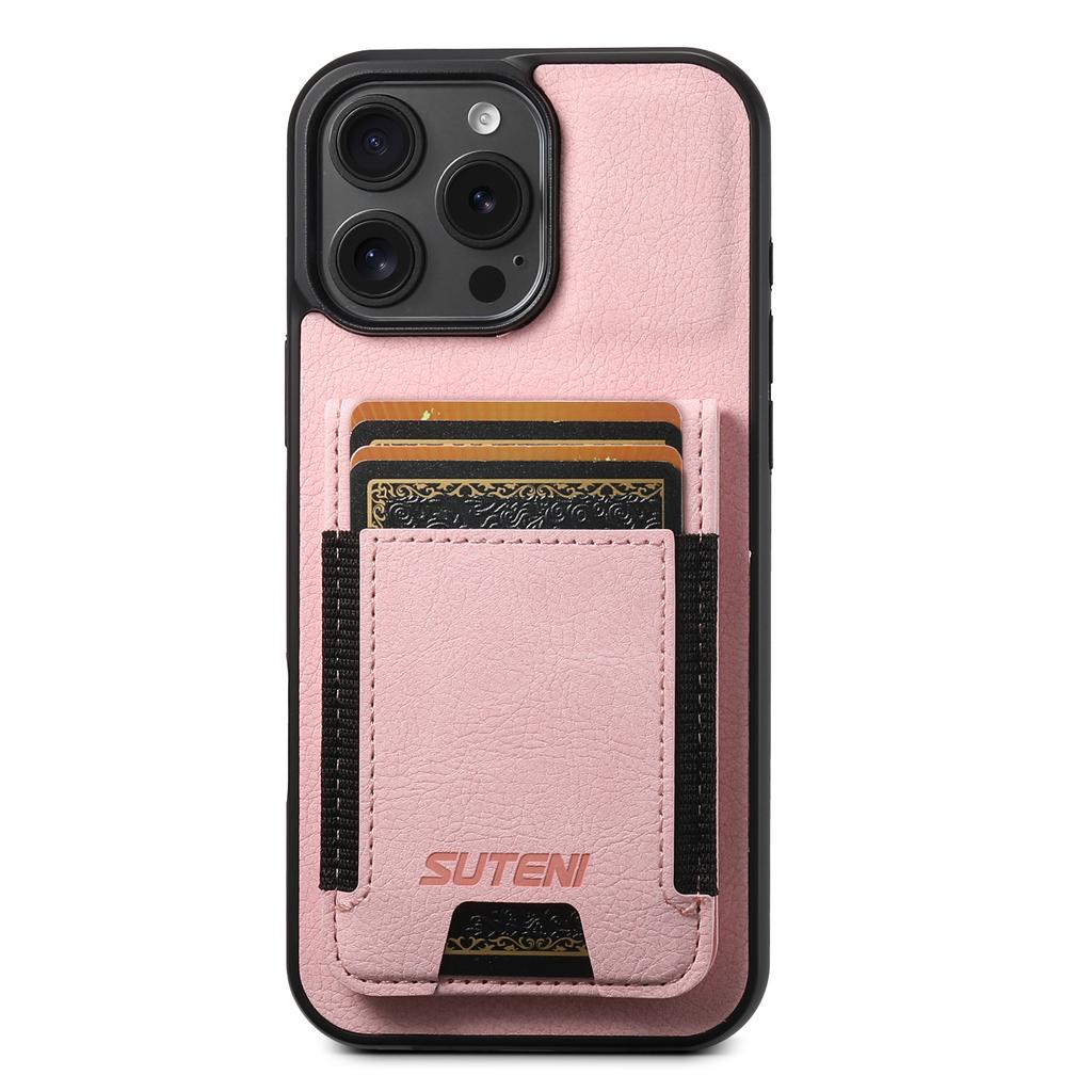 SUTENI H03 For iPhone 16 Pro Case Card Holder Kickstand Litchi Texture Leather+TPU Phone Cover