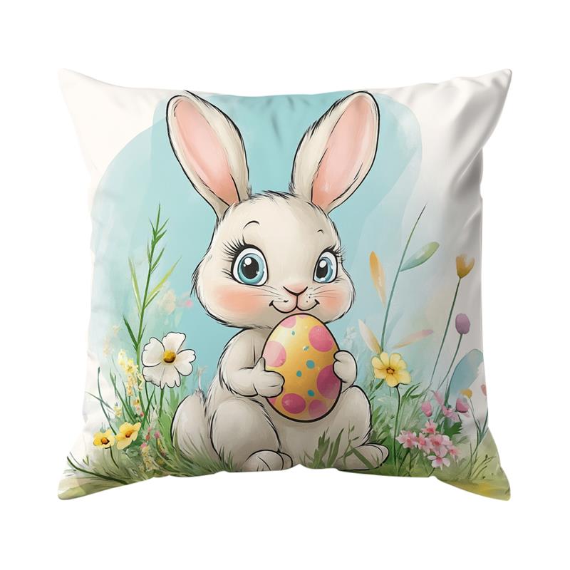 1Pc Easter Day Cushion Cover Spring Pattern Eggs Rabbit Pillow Cover Easter Pillowcase Home Decor Throw Pillow Case 45X45Cm