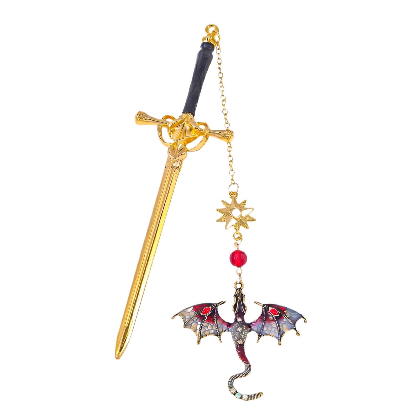 

Metal Sword Shaped Bookmark with Dragon Pendant Chain Fantasy Style Book Marker for Reading Collectors Gift One Size червоний