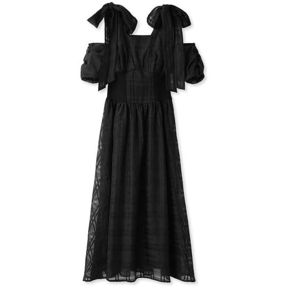 [Sneider] Ribbon Shoulder Waist Rib Dress SWFO242061 Women s