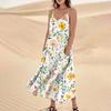 Women's Casual V Neck Floral Print Sleeveless Pocket Suspender Dress