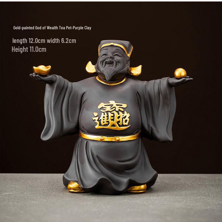 Exquisite Purple Clay God of Wealth Tea Pet - Tea Table Ornament for Wealth Attraction