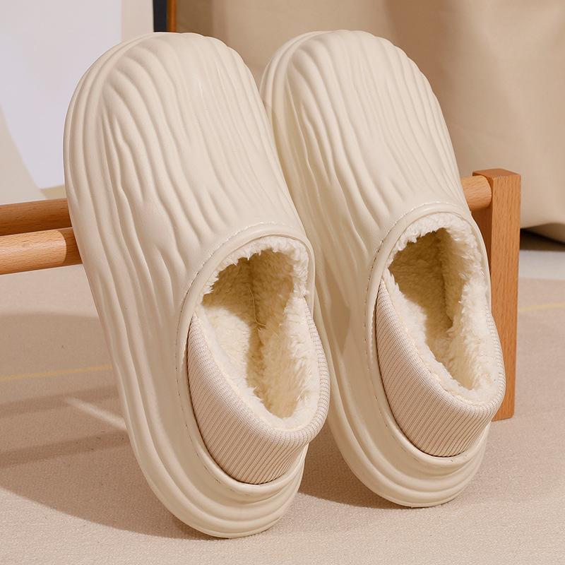 Indoor Thick Soled Anti Slip Waterproof Velvet Warm Cotton Slippers In Autumn And Winter