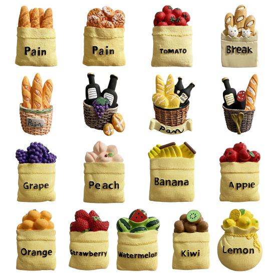 3D Simulated Food Refrigerator Magnet Resin Fruit Bread Fridge Magnet Home Kitchen Office Whiteboard Locker Magnetic Decoration