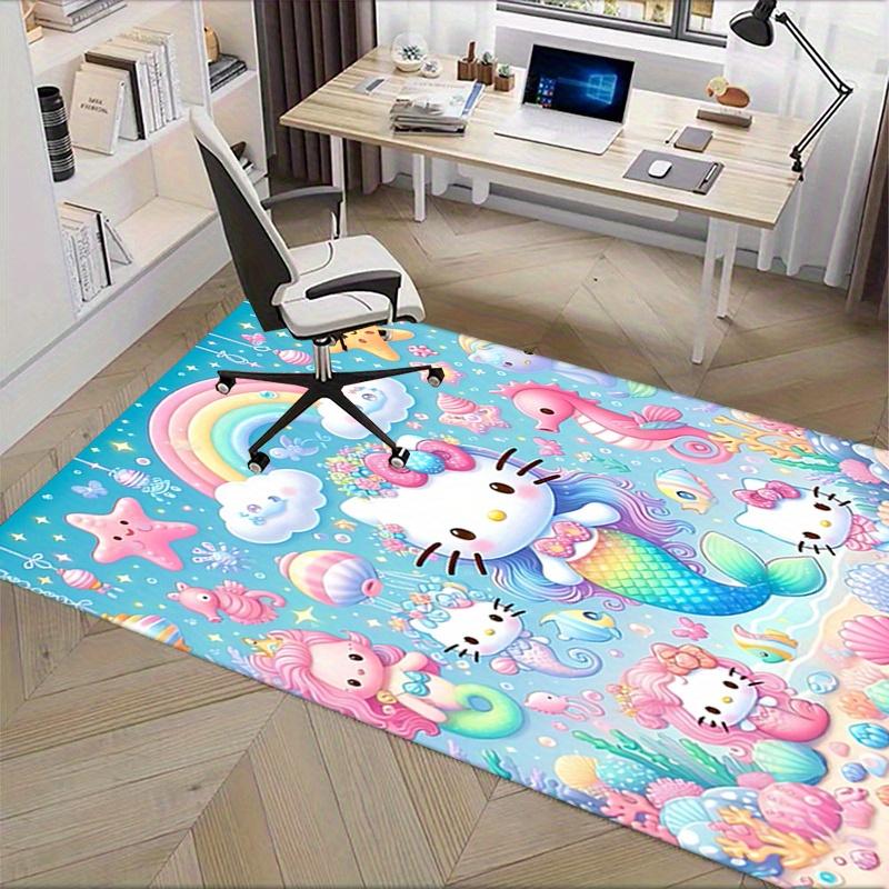 Office Rug Mermaid Hello Kitty Anti-Slip Rug, Machine Washable for Living Room, Bedroom, Office, Multiple Sizes, Bedroom Mat, Decorative Mat, Durable