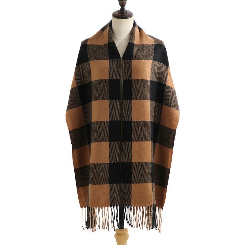 Womens Plaid Scarf Soft Acrylic Knit Wrap Shawl Warm Winter Accessory Long 70x180cm Vintage Style