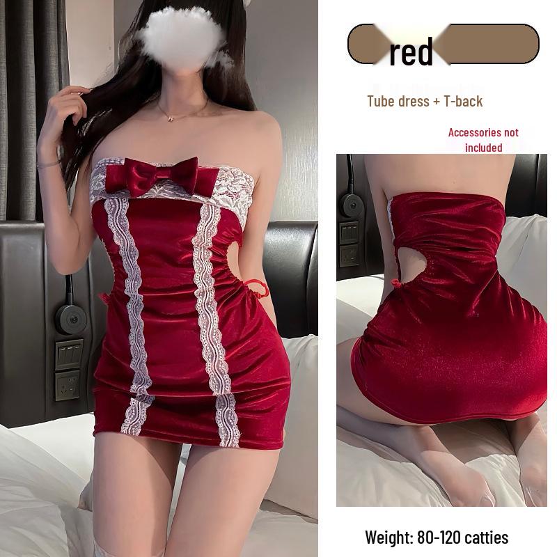 Reindeer-Themed Sexy Fur Lingerie Three-Piece Set for Women