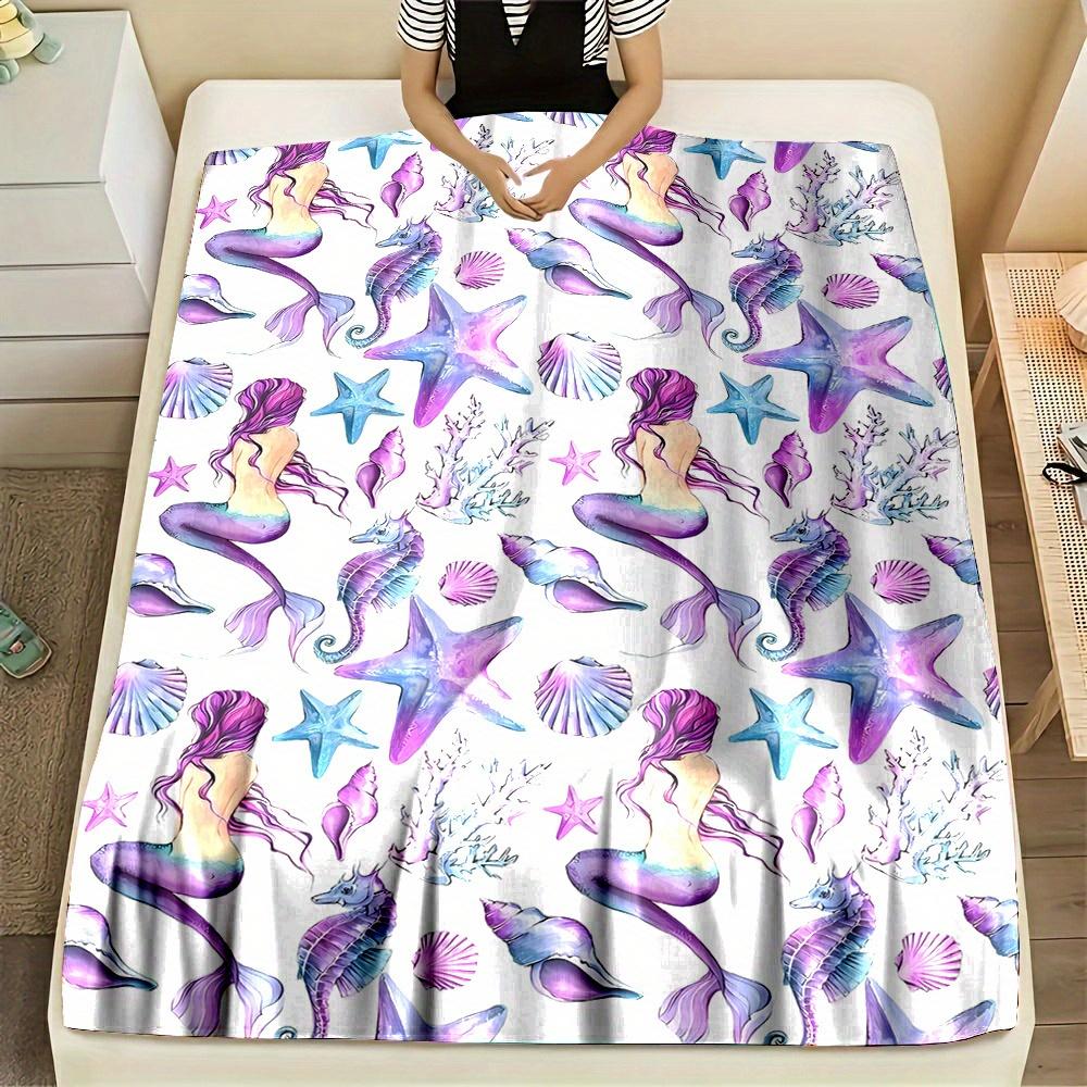 Mermaid Starfish Fantasy Blanket Reversible Flannel Throw for Ocean Dreams AllSeason Comfort Enchanted Sea Gift