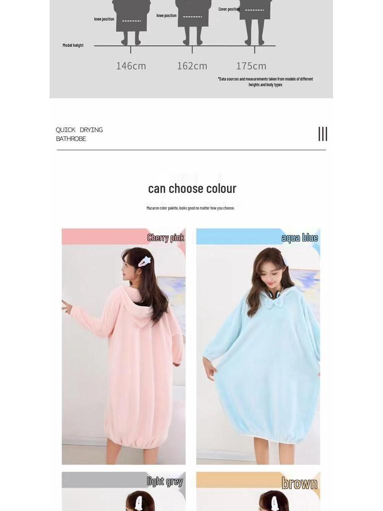 Women's Quick-Drying Hooded Coral Fleece Bathrobe for Spa, Sauna, and Home