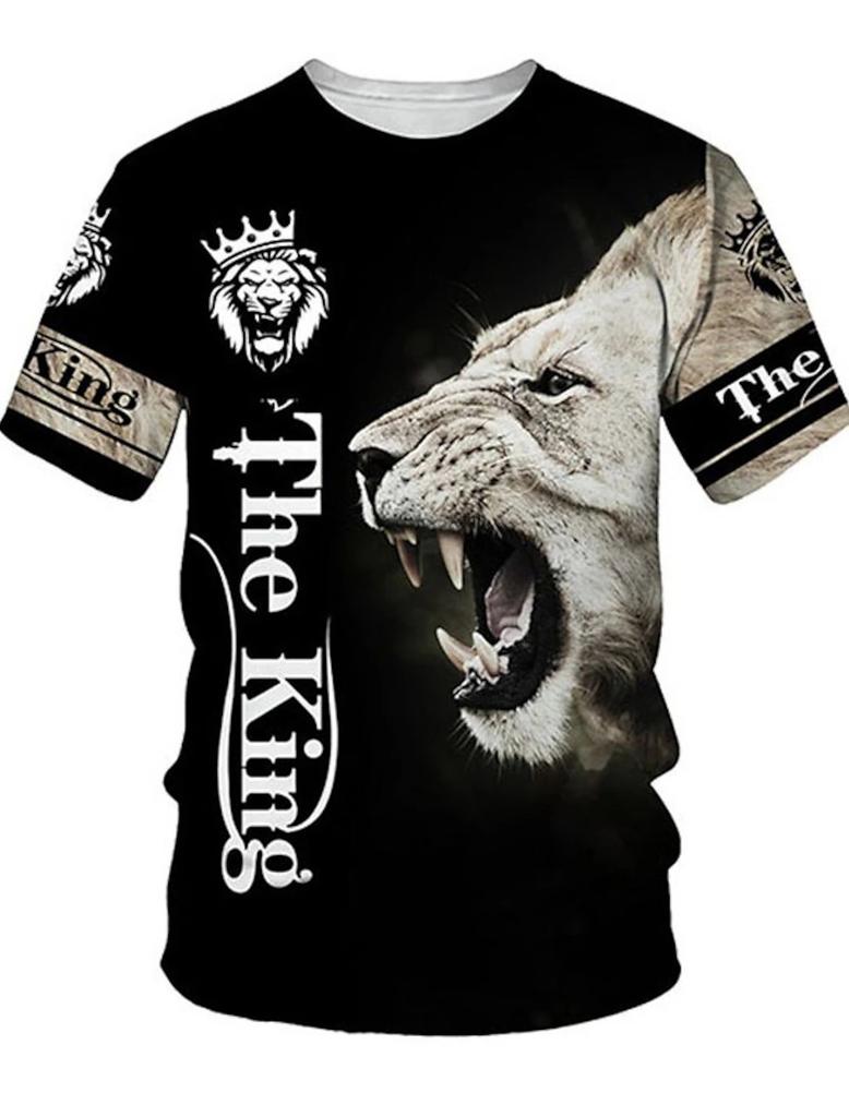 2023 New Men's Gender-Neutral T-Shirt 3D Printed Lion Round Neck Casual Short Sleeve Top Street Wea Men'st-Shirtoversizedt-Shirt