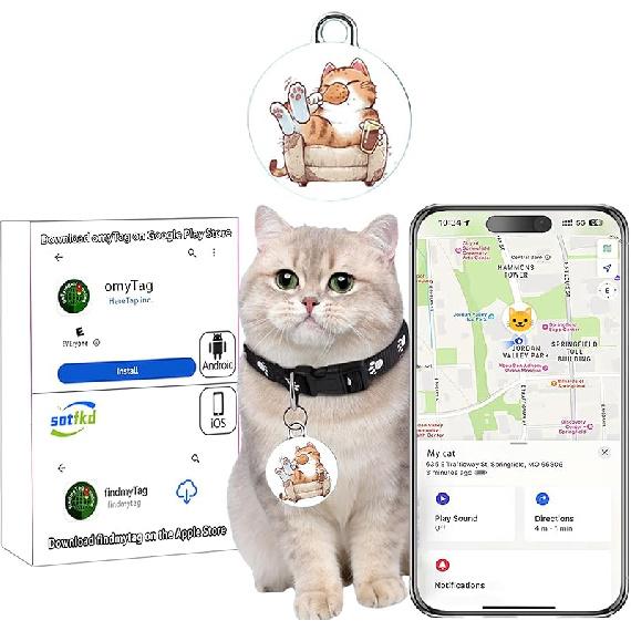 Cat Tracker-Airtag Cat Collar-Pet Tracker-GPS Tracker for Cats | Android and iOS Universal | No Monthly Fee | No Charging Required | Waterproof |
