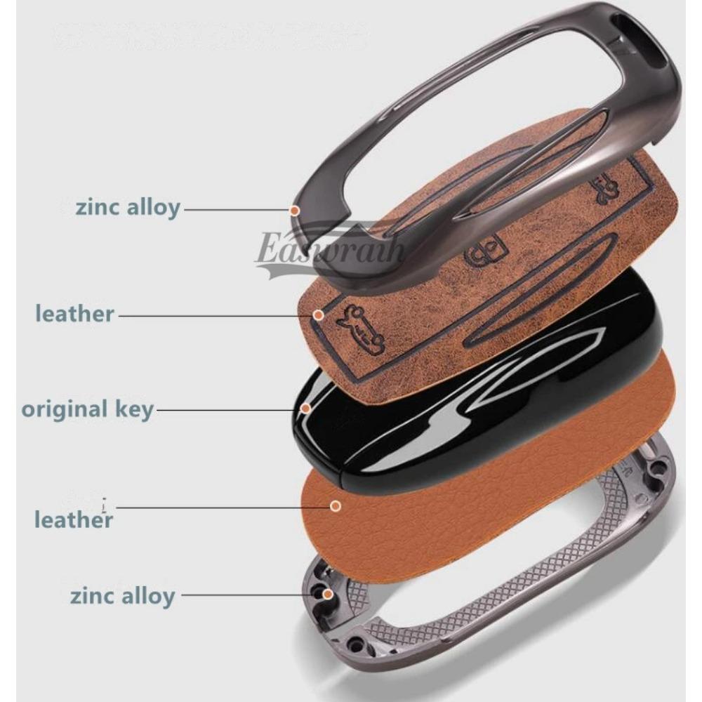 Car Zinc Alloy Leather Key Case Cover Holder for Tesla Model 3 Model S Model Y Model X Protector Keychain Interior Accessories