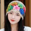 Cotton Crochet Brimless Hat With HollowOut Flower Design Summer Vacation Casual Skull Cap For Women Everyday Wear