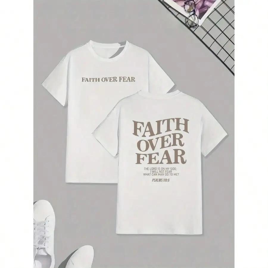 Mens Casual Short Sleeve Tee  Faith Over Fear TShirt With Geometric Pattern