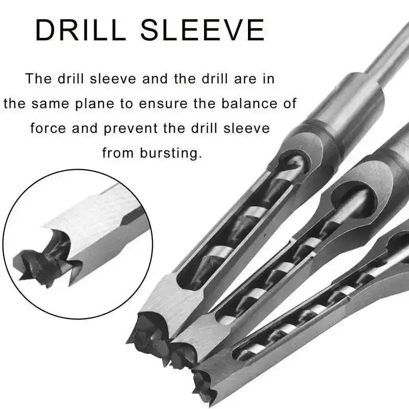 1/4” 5/16” 3/8” 1/2” 4PCS/Set Woodworking Square Drill Bit Wood Mortising Chisel Countersink Drill Bits Hole Saw Power Tool Kit