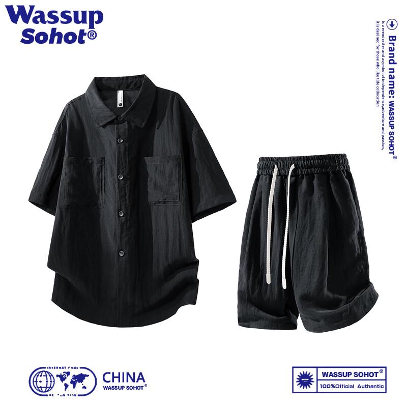 Wassup Sohot Lyocell Cooling Short-Sleeve Shirt & Shorts Men s Summer Set 4XL