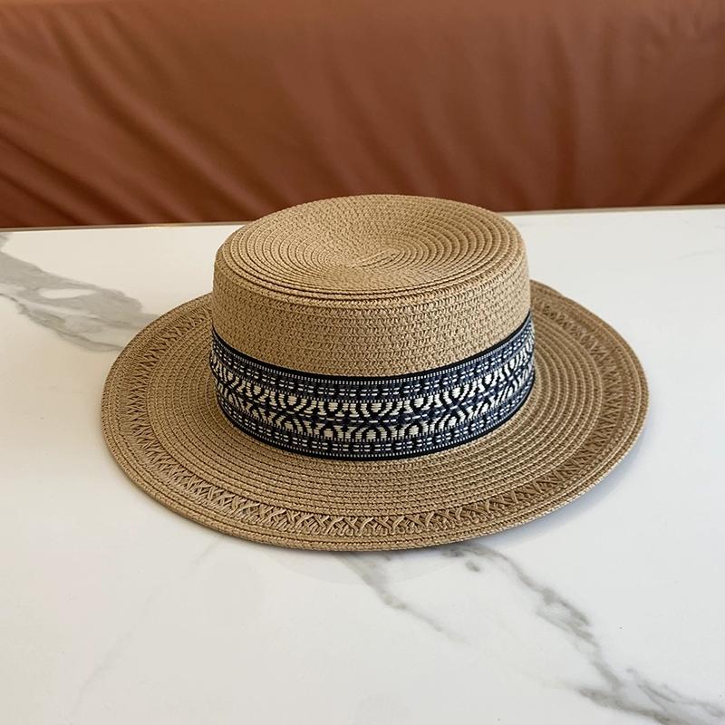 New Summer Panama Straw Sun Hats for Women Men's Fashion Flat Brim Ribbon Beach Hat Travel Cap Chapeau Femme Bohemia Elegant Hat