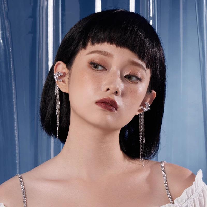 BELLA BOX Moon Setting Milky Way Meteor Shower Luxury Tassel Ear Clip Femininity Long Earrings Cool Wind Small Crowd Earless Earrings