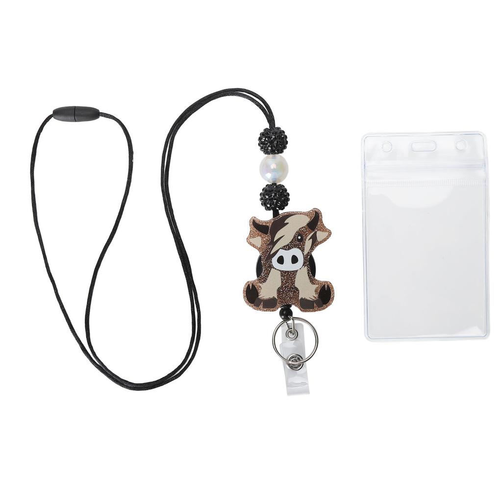 Badge Holder with Lanyard Cartoon Beaded Design Adjustable Nylon Cord Bus Card Holder for Office Sch