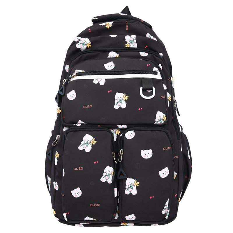 Cute Teddy Cartoon Bear Flower Pattern Large Capacity Student Backpack For Girls