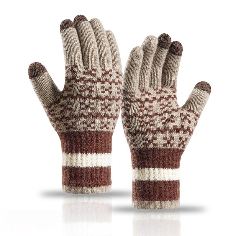 Winter Knitted Unisex Gloves Autumn Touchscreen Fleece Lined Thermal Thick Nordic Jacquard Walking Daily Wear Gloves