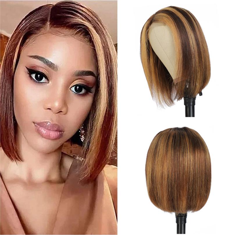 Synthetic fiber women's wig, gradient color short straight hair
