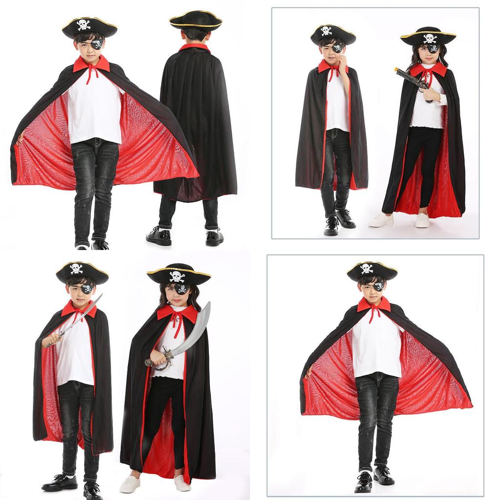 Kids Pirate Captain Outfit With Black Red Vampire Cape And Accessories For Party
