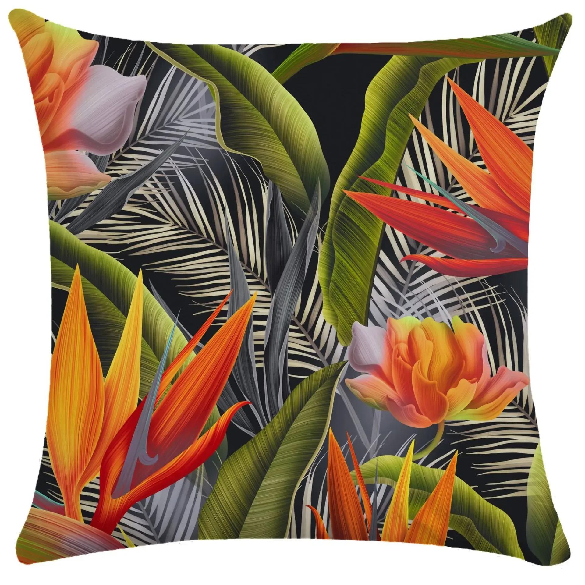

Home Decor Exotic Tropical Leaves and Flowers Pillowcase Pattern Cushion Cover Suitable for Sofa Bedroom Car Pillow Cover 16x16Inch