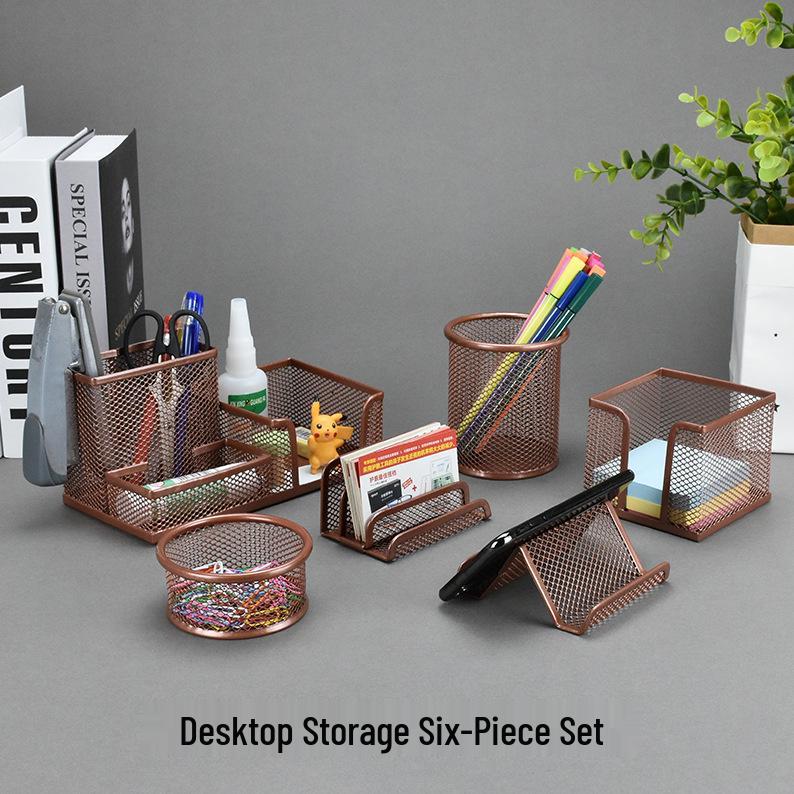 Iron Mesh Multifunctional Pen Holder - Creative Desktop Stationery Organizer for Office & Student Use