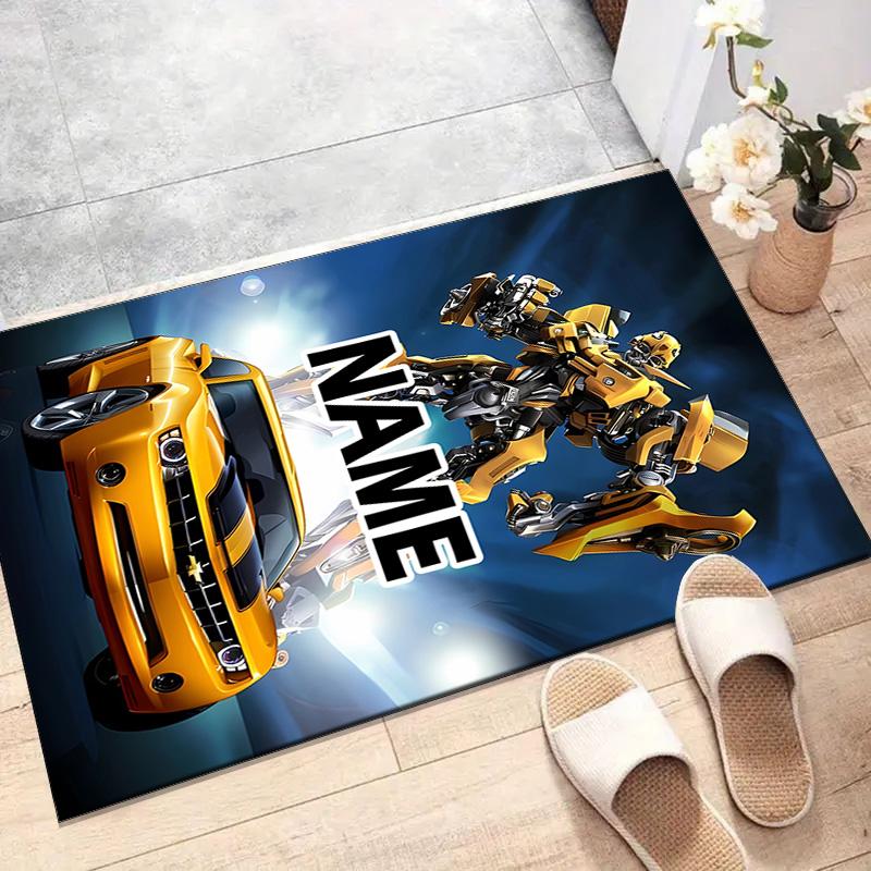 Custom Bumblebee Mat Personalized Name, Polyester Washable Indoor Entryway Rug, Gift for Christmas, Easter, Thanksgiving Day