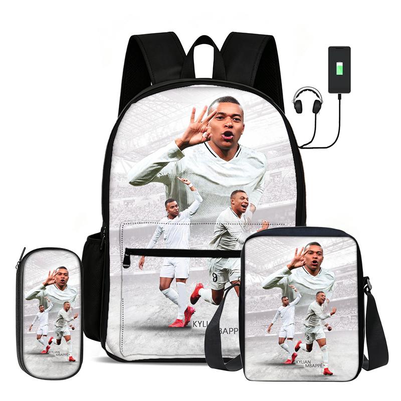 Ensemble 2 pièces Sac à dos Trousses à crayons Sacs pour apprenants L-Lamin Yamal Jeunesse École Double couche Sac à dos Étoile de Football Sport Football Mochila