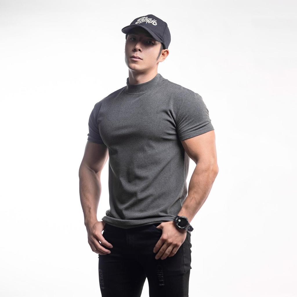 Men's Winter Warm Fleece Sports T-Shirt - Short Sleeve, Double-Sided, Solid Color.
