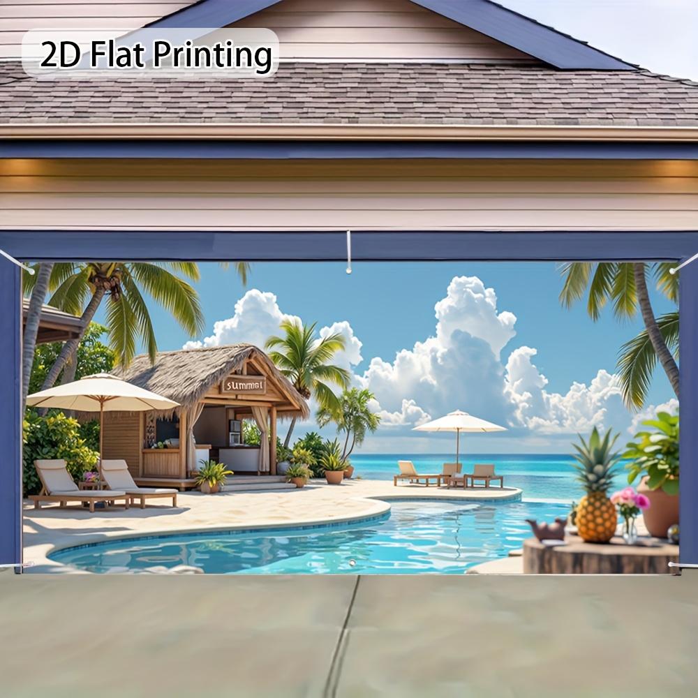 2D door banner 2D flat banner 1 beach paradise bar garage door banner large outdoor fabric decoration 100x150cm