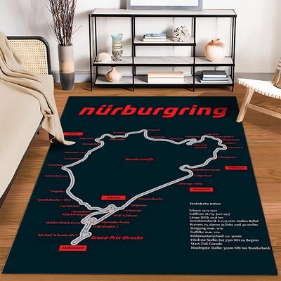 Nürburgring Race Track Map Design Rug Non-slip Rug Suitable for Living Room and Bedroom Sofas.