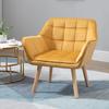 Armchair Accent Chair, Vanity Chair with Wide Arms, Slanted Back, Padding, Metal Frame, Wooden Legs, Home Bedroom Furniture Seating, Yellow