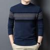 Men's 100% Pure Wool Striped Half-High Neck Sweater