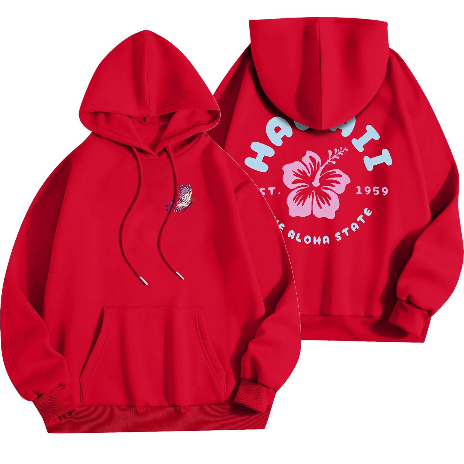 

Женский модный легкий свитер с длинными рукавами и карманами с цветочным принтом XL красный