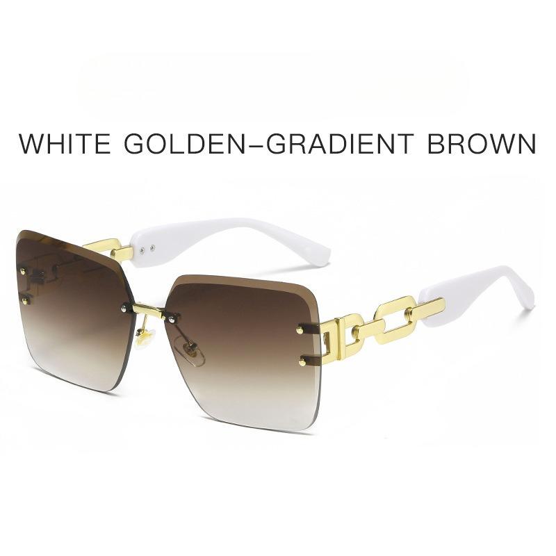 Luxuriöse Quadratische Modische Damenbrille - Super Große Verlaufslinsen, Goldener Metallketten-Bügel gray