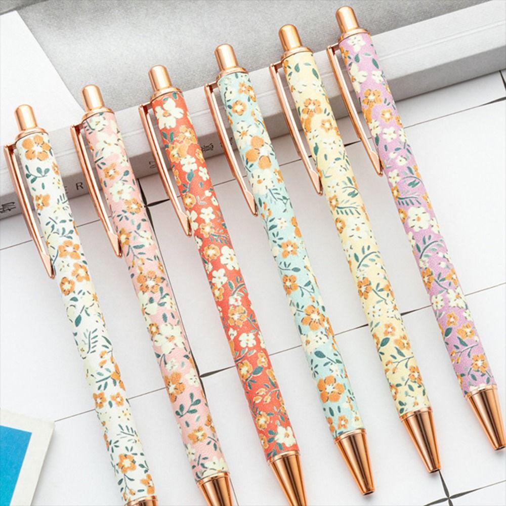 Cute Cartoon INS Print Pen Luxury Heart Flower Pens Portable Press Metal Pen  Office Supplies