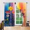 2Pcs Artistic Floral Printed Window Curtains Polyester Material Rod Pocket Design Drapes For Bedroom Living Room Office