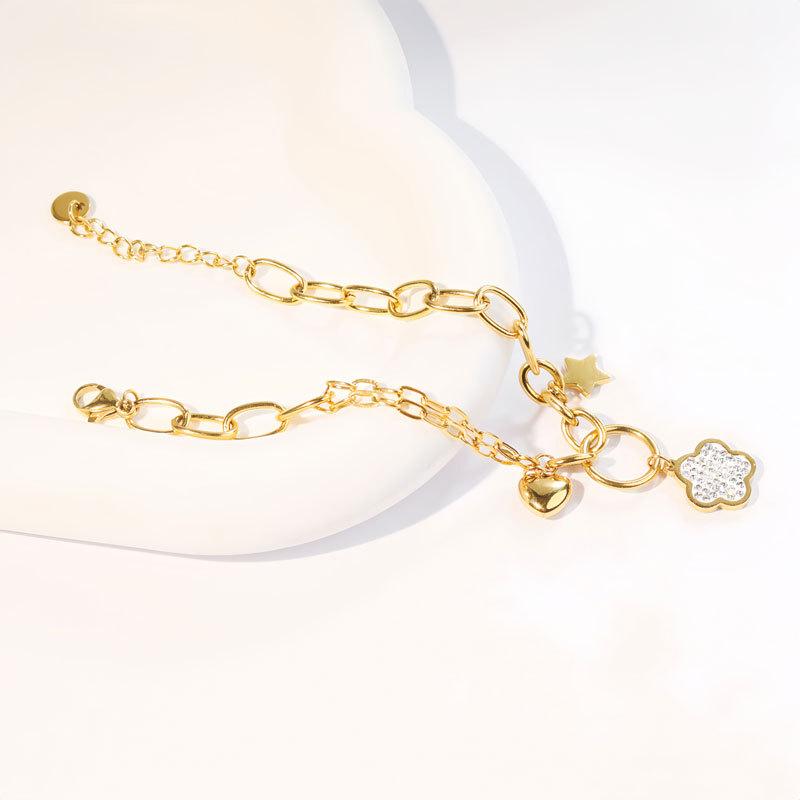 Cute, Fresh And Sweet, Diamond-Encrusted Flower Accessories, Bracelets, Fashionable Niche Personalized Jewelry, Color Retention And Versatility