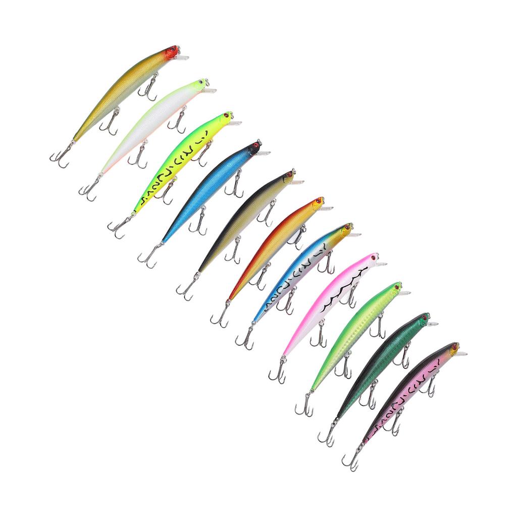 11 Pcs Simulation Minnow Lure Plastic Fishing Bait Fishing Accessories with 3 Hooks for Bass Freshwater
