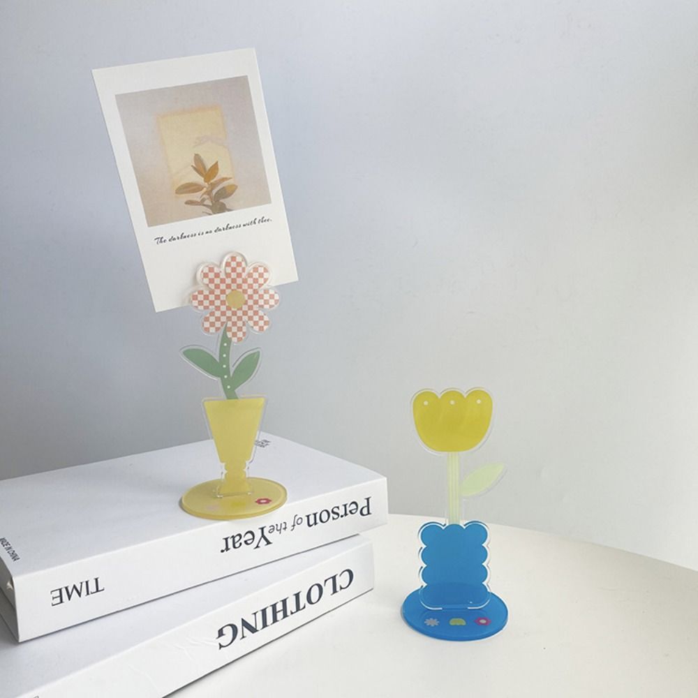 Flower Shape Acrylic Memo Clip Cute Cartoon Desktop Card Clamp Photo Display Stand  School Use