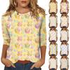 Ladies' Easter Cartoon Print Round Neck Seven Quarter Sleeve Top